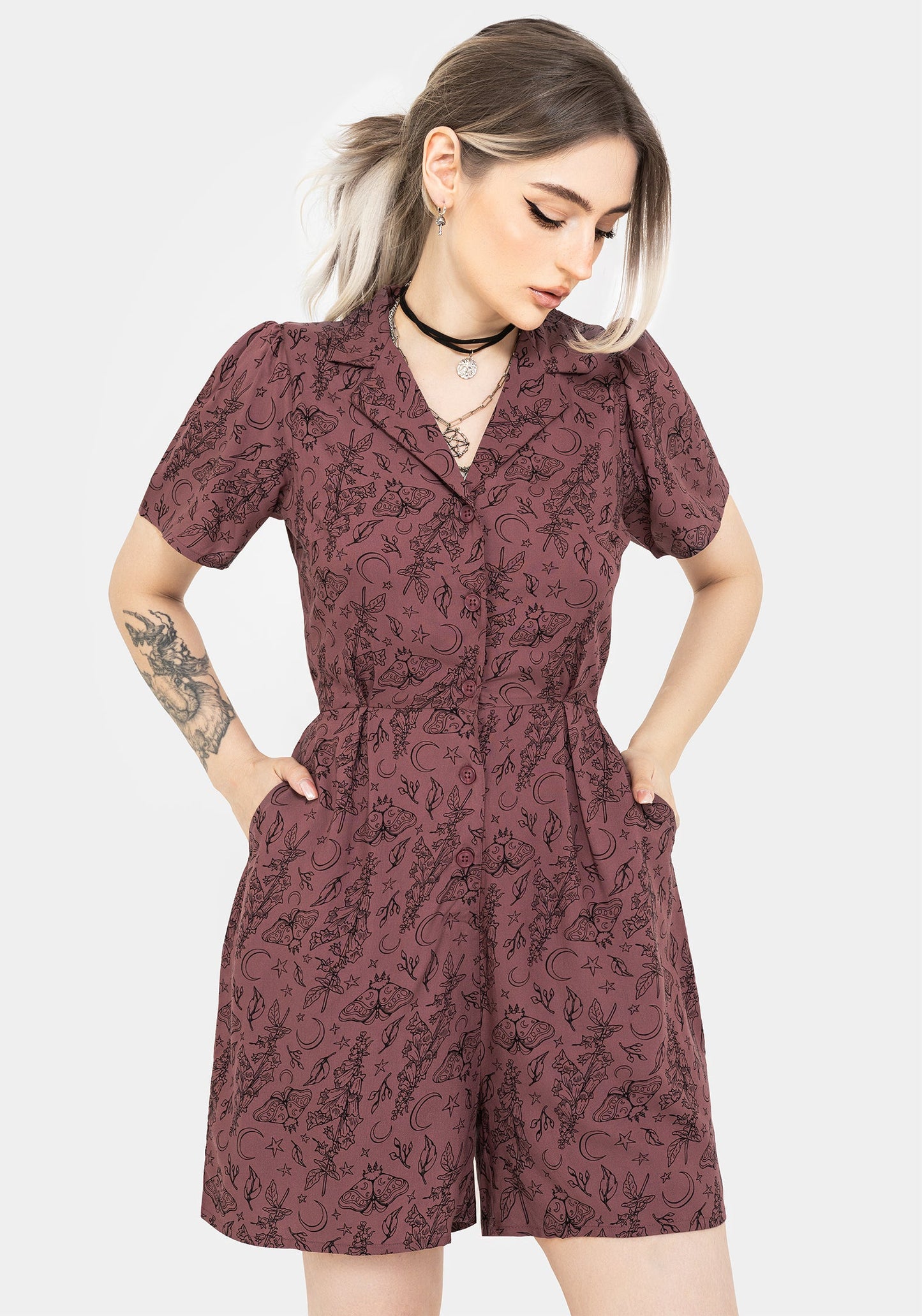 Roxana Moth Foxglove Button Up Playsuit