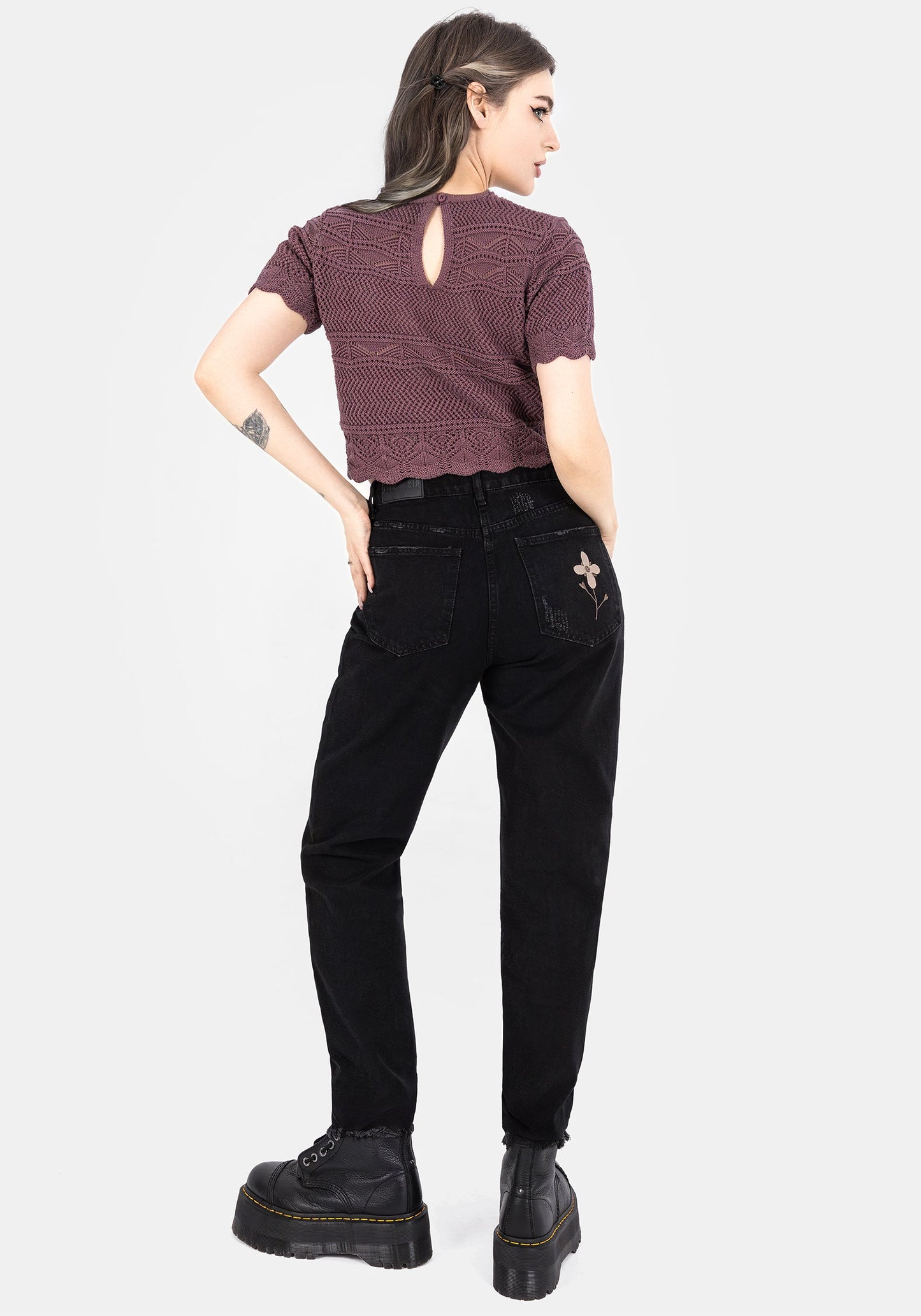 Hooked Pointelle Short Sleeve Crop Top - Purple