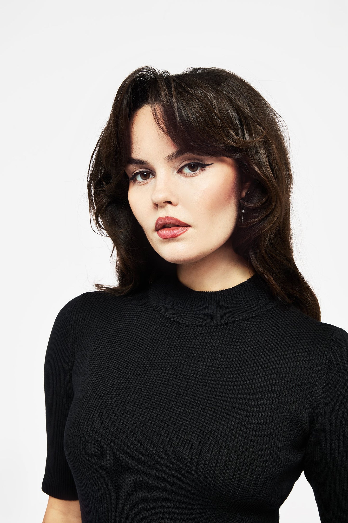 Courtney High Neck Short Sleeve Rib Knit Top