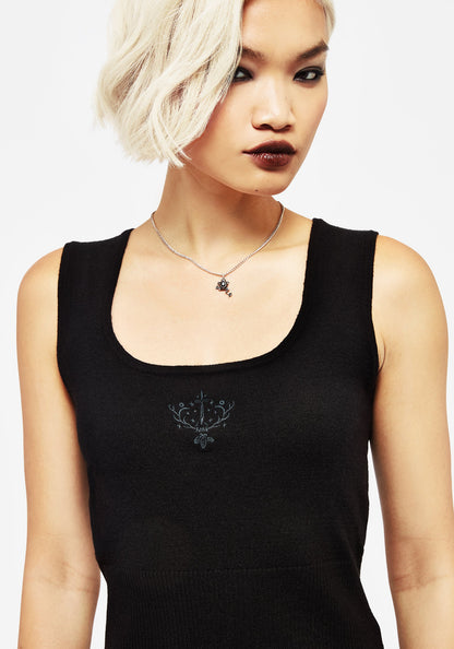 Elen Embroidered Rib Sleeveless Knit Top