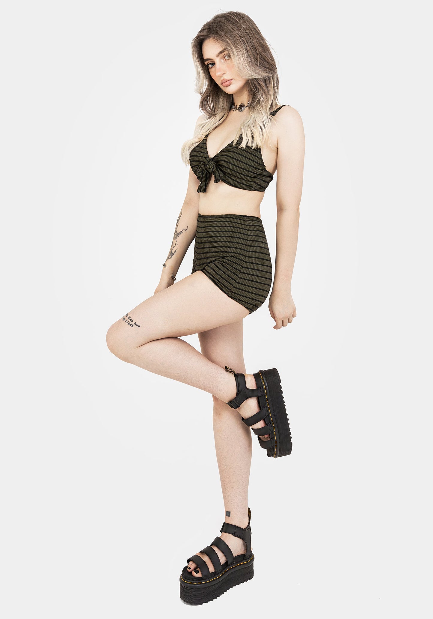 Mire Stripe High Waist Swim Shorts