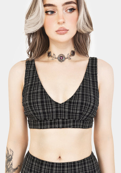 Slate Textured Check Bikini Top
