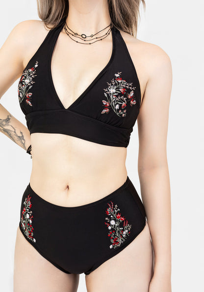 Copia Floral Embroidered High Waist Swim Bottoms