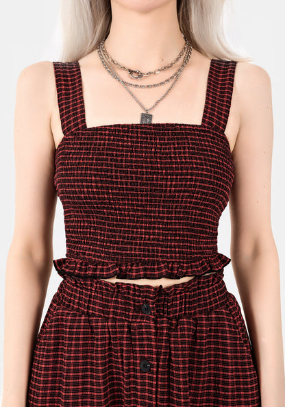 Carmine Textured Check Crop Top