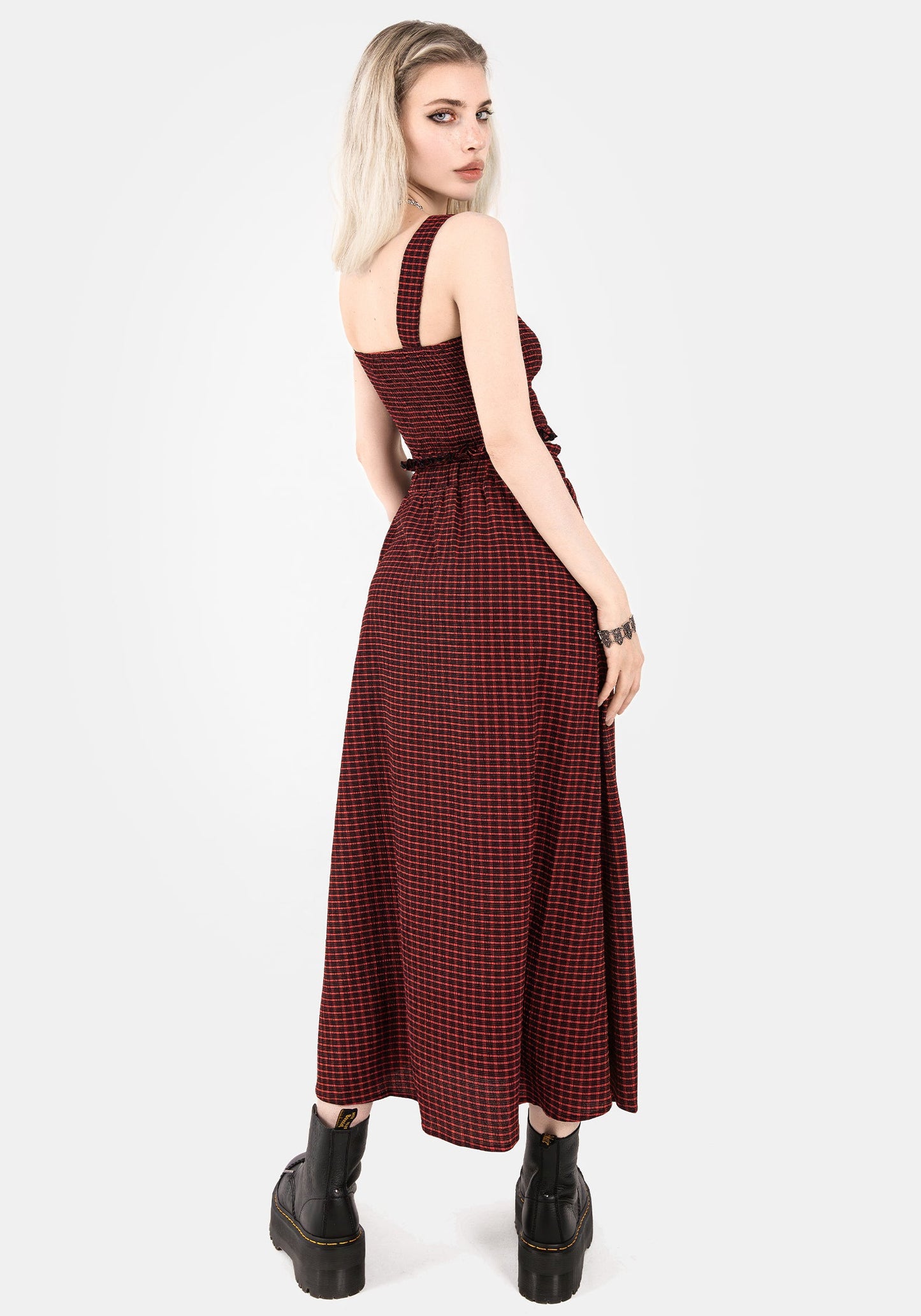 Carmine Textured Check Crop Top