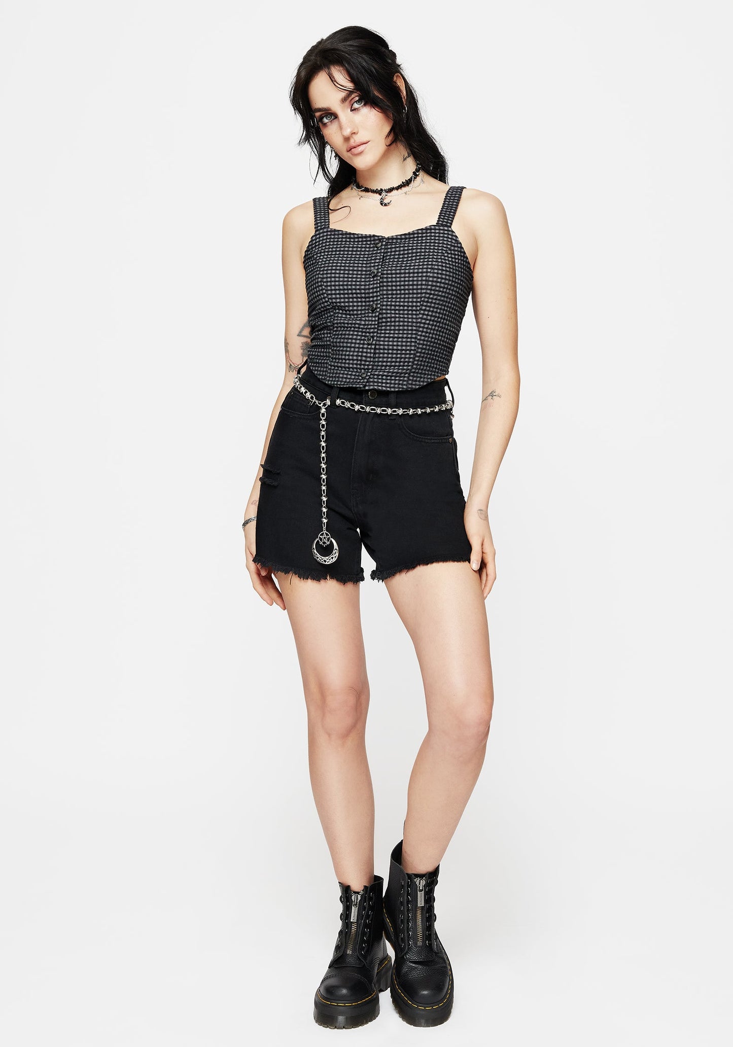 Faythe Cotton Check Button Up Cami Top