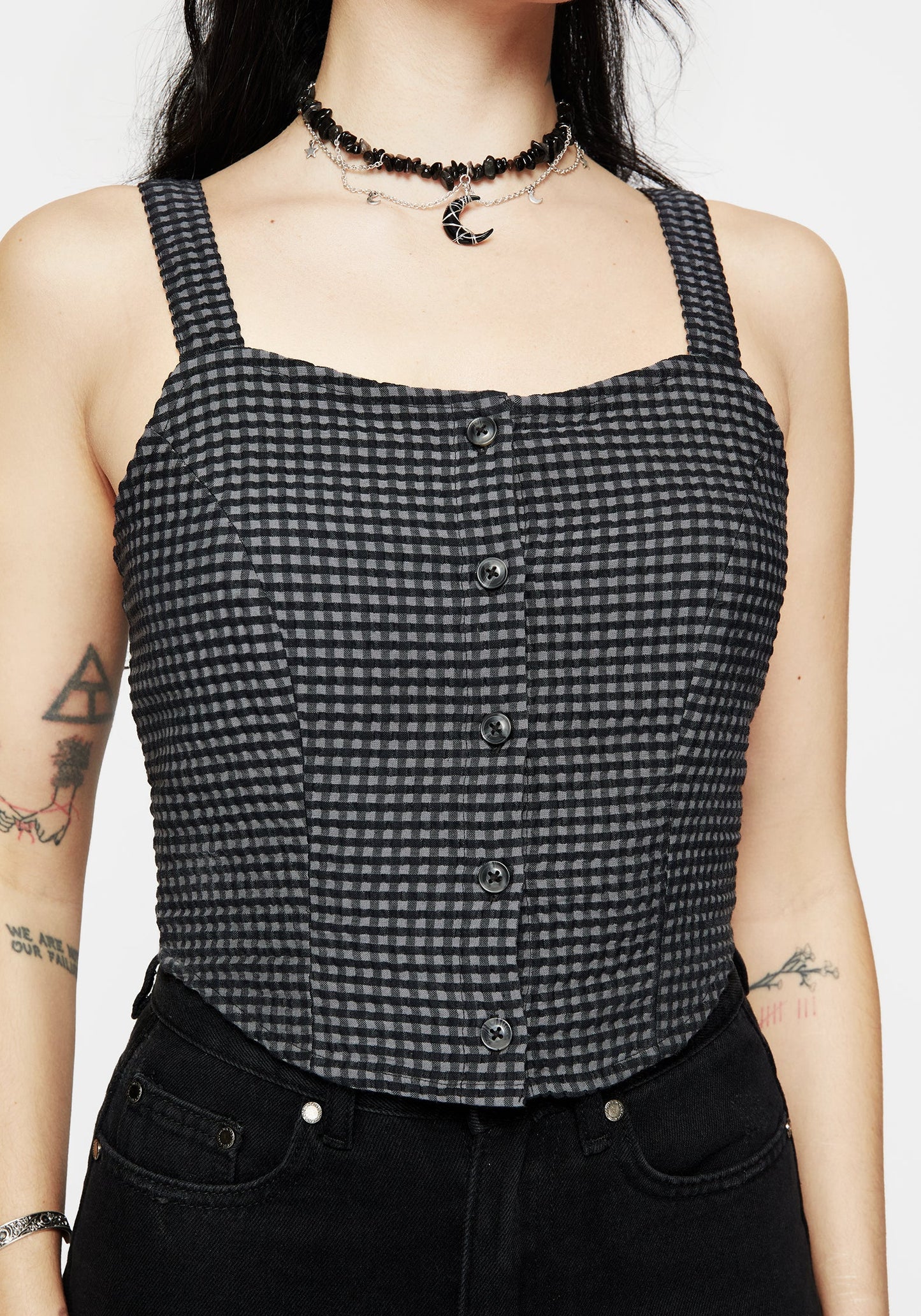 Faythe Cotton Check Button Up Cami Top