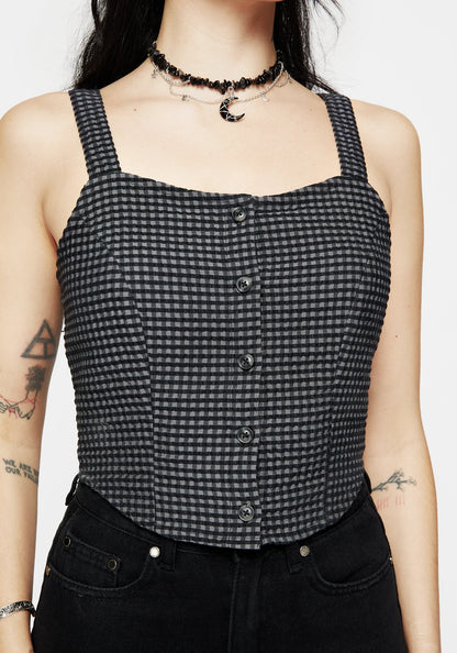 Faythe Cotton Check Button Up Cami Top
