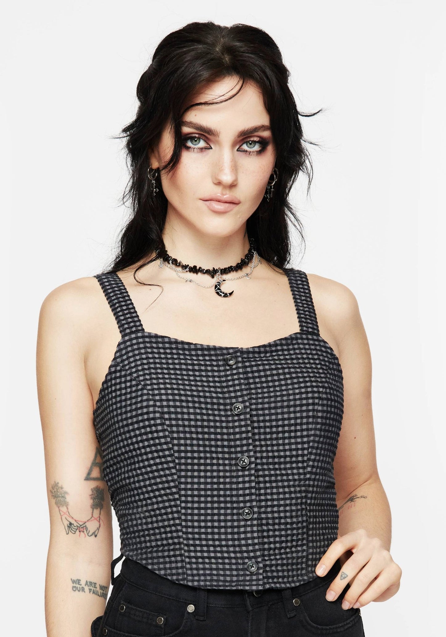 Faythe Cotton Check Button Up Cami Top