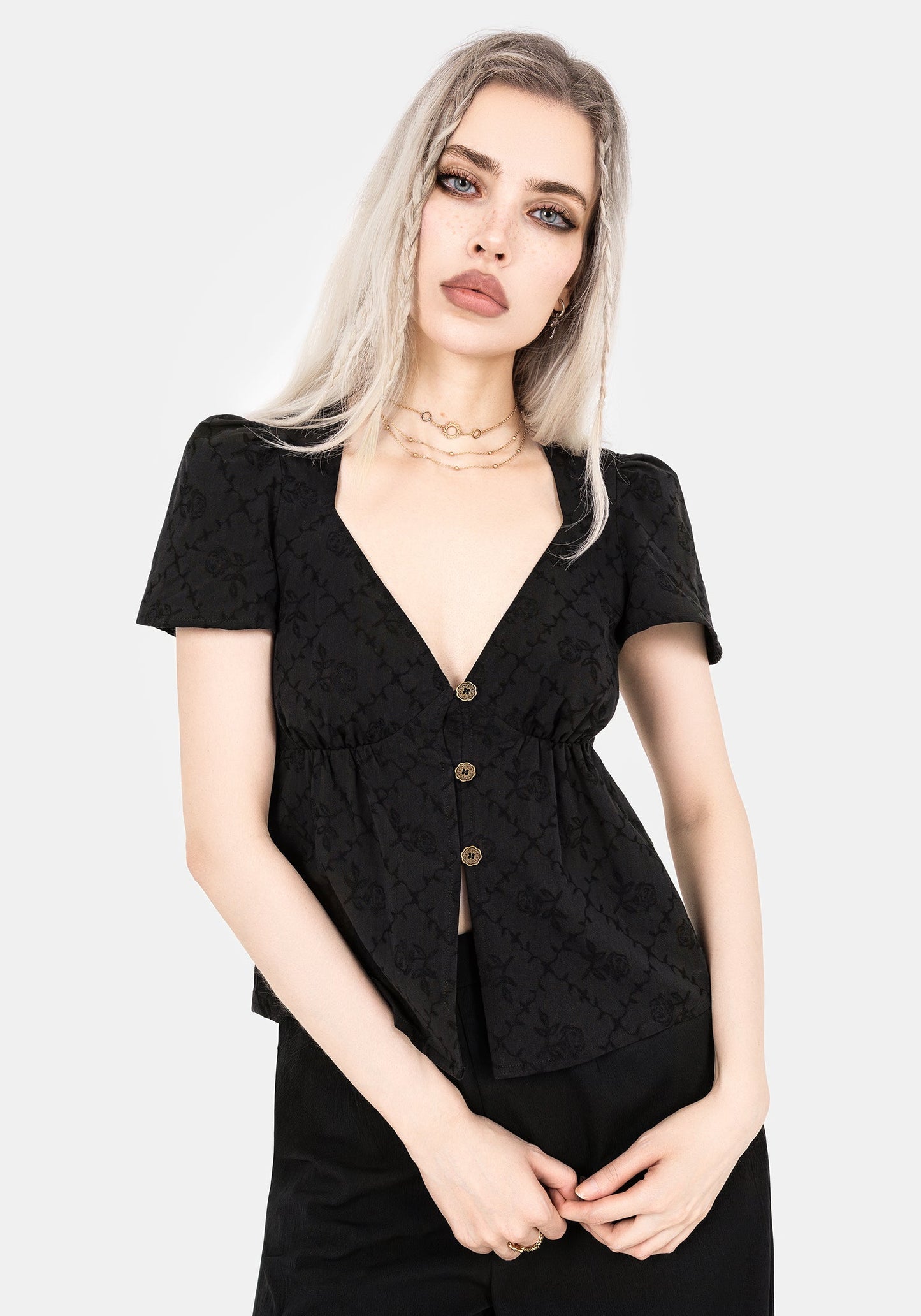 Polgara Floral Jacquard Peplum Top