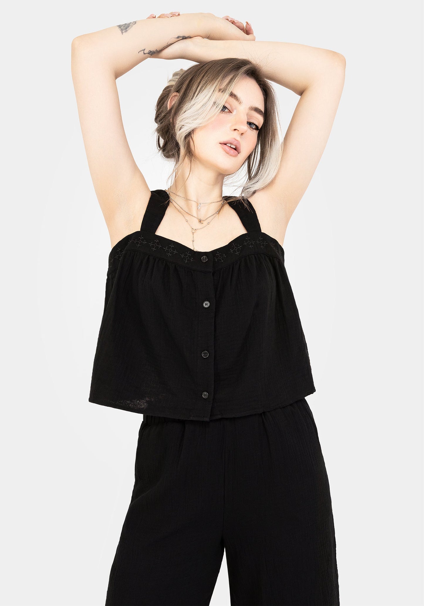 Damara Embroidered Cotton Button Up Blouse