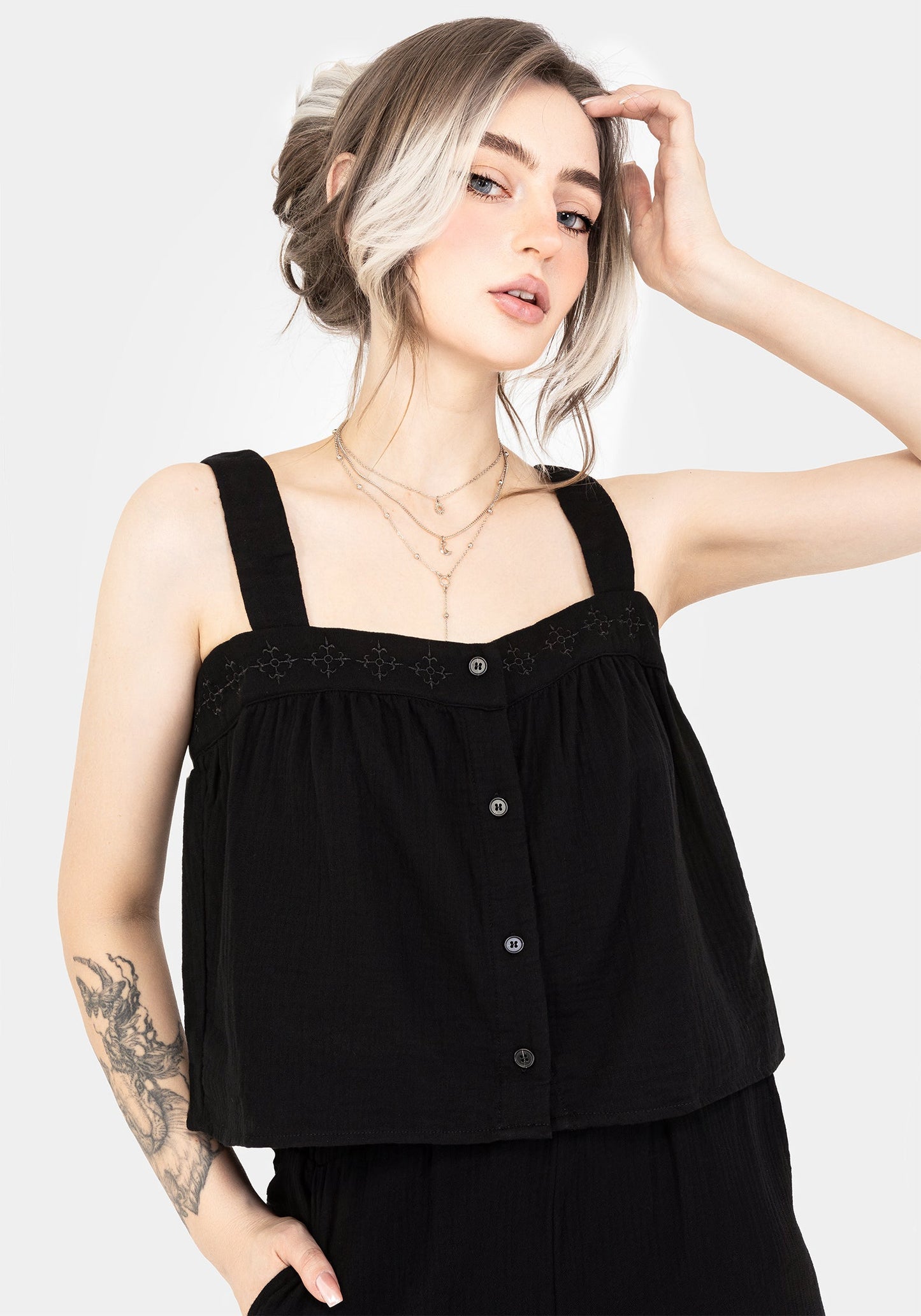 Damara Embroidered Cotton Button Up Blouse