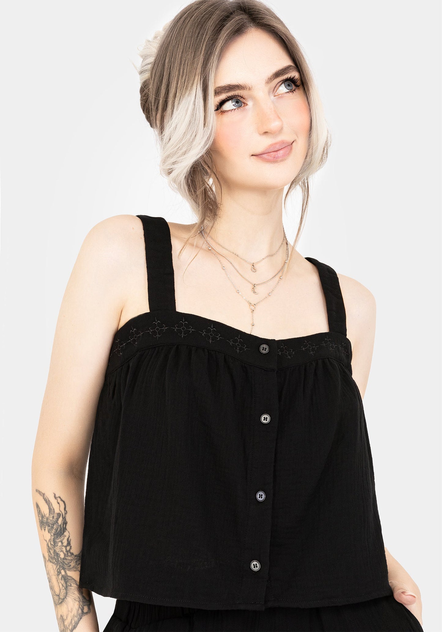 Damara Embroidered Cotton Button Up Blouse