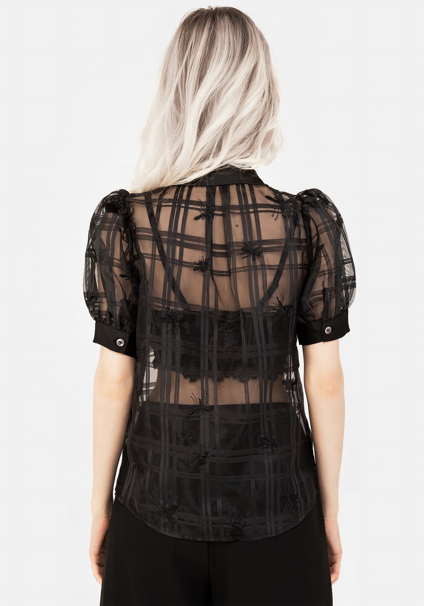 Sedona Organza Check Embroidered Button Up Shirt