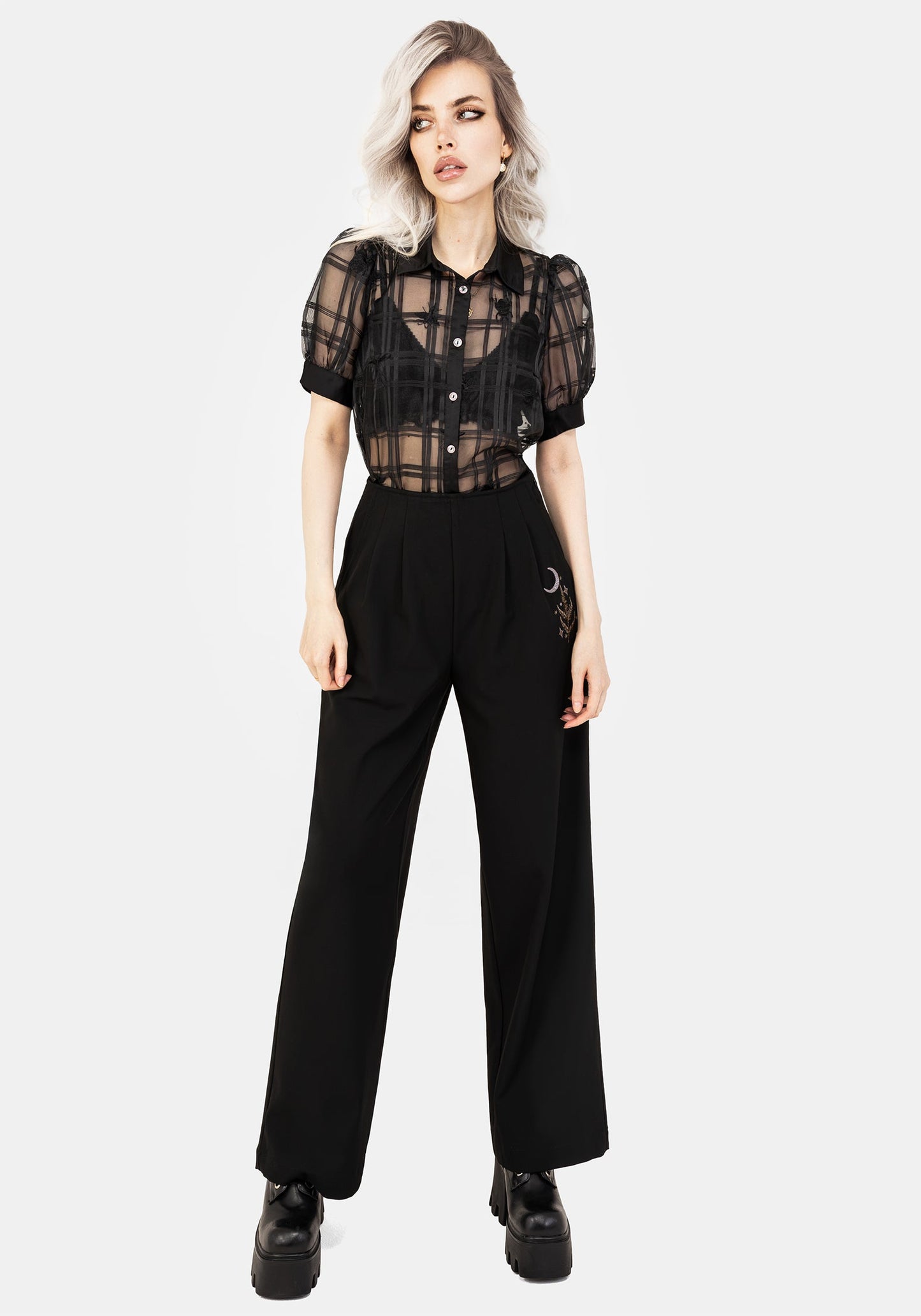 Sedona Organza Check Embroidered Button Up Shirt