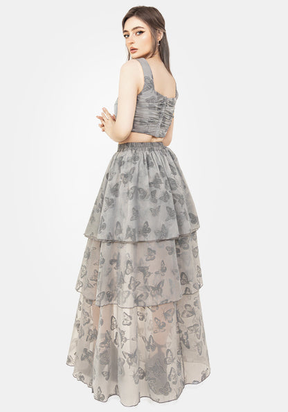 Vanessa Butterfly Print Organza Ruched Bodice Corset Top
