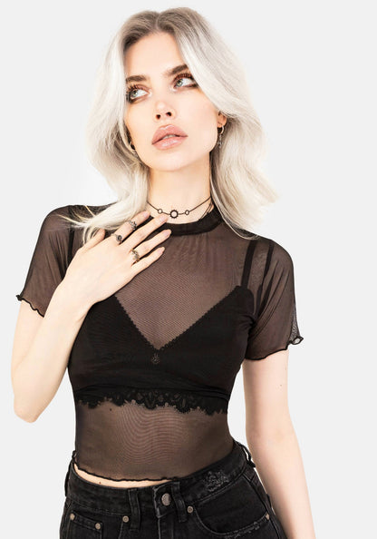 Mirage Mesh Lettuce Edge Crop Tee