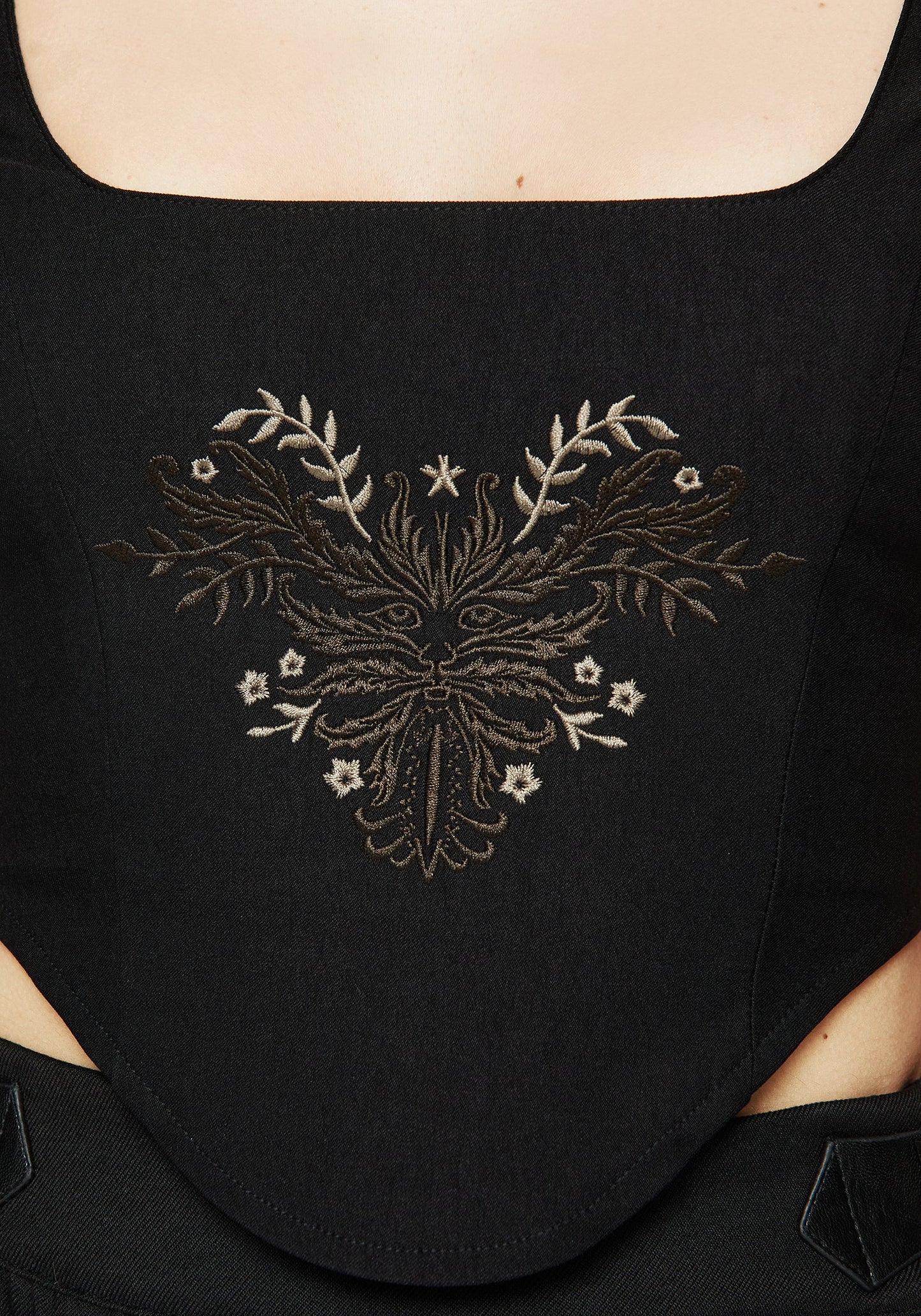 Foliate Floral Embroidered Corset Top