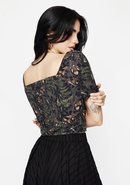 Wither Fern Print Button Up Top
