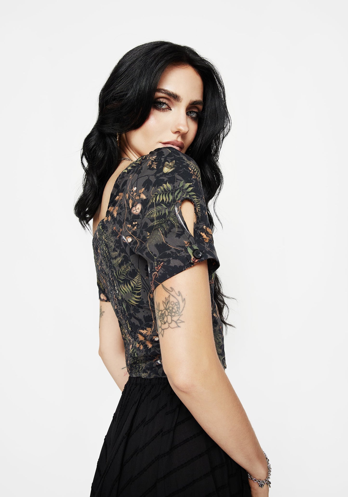 Wither Fern Print Button Up Top