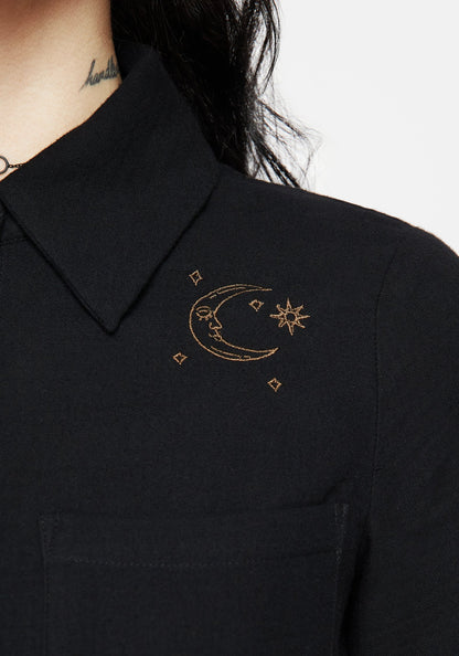 Cosmos Embroidered Button Up Crop Shirt