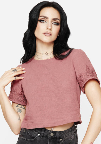 Rosamoth Applique Trim Cotton Short Sleeve Top