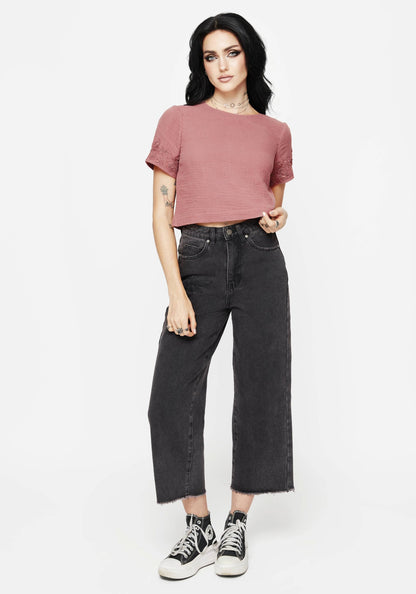 Rosamoth Applique Trim Cotton Short Sleeve Top