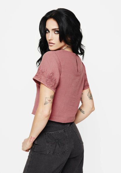 Rosamoth Applique Trim Cotton Short Sleeve Top