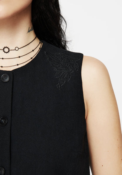 Aya Embroidered Linen Blend Button Front Waistcoat