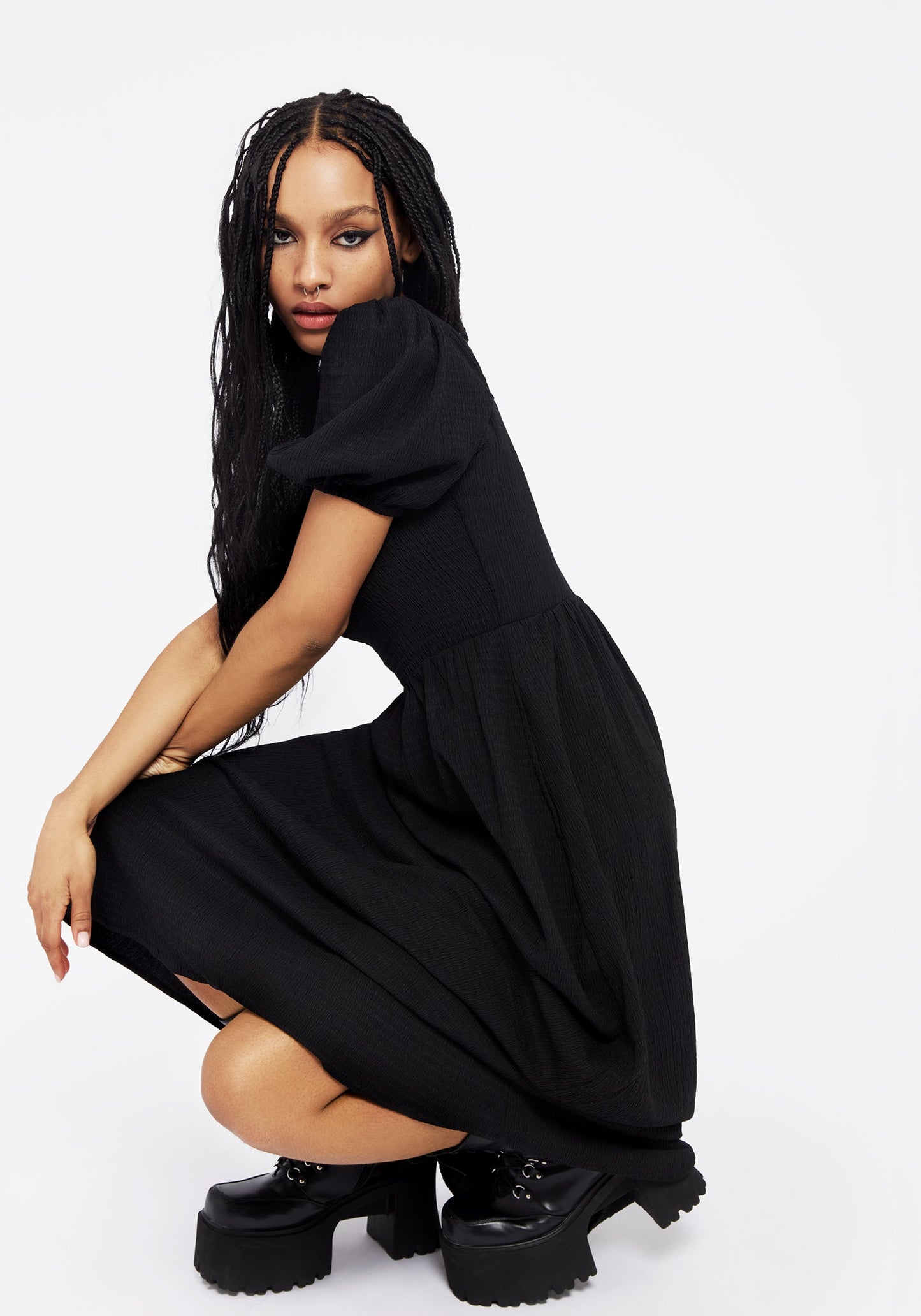 Carmine Midaxi Smock Dress - Black