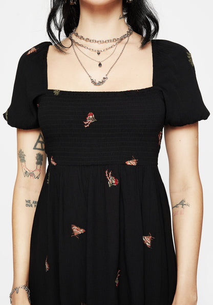 Copia Moth Embroidered Puff Sleeve Mini Dress