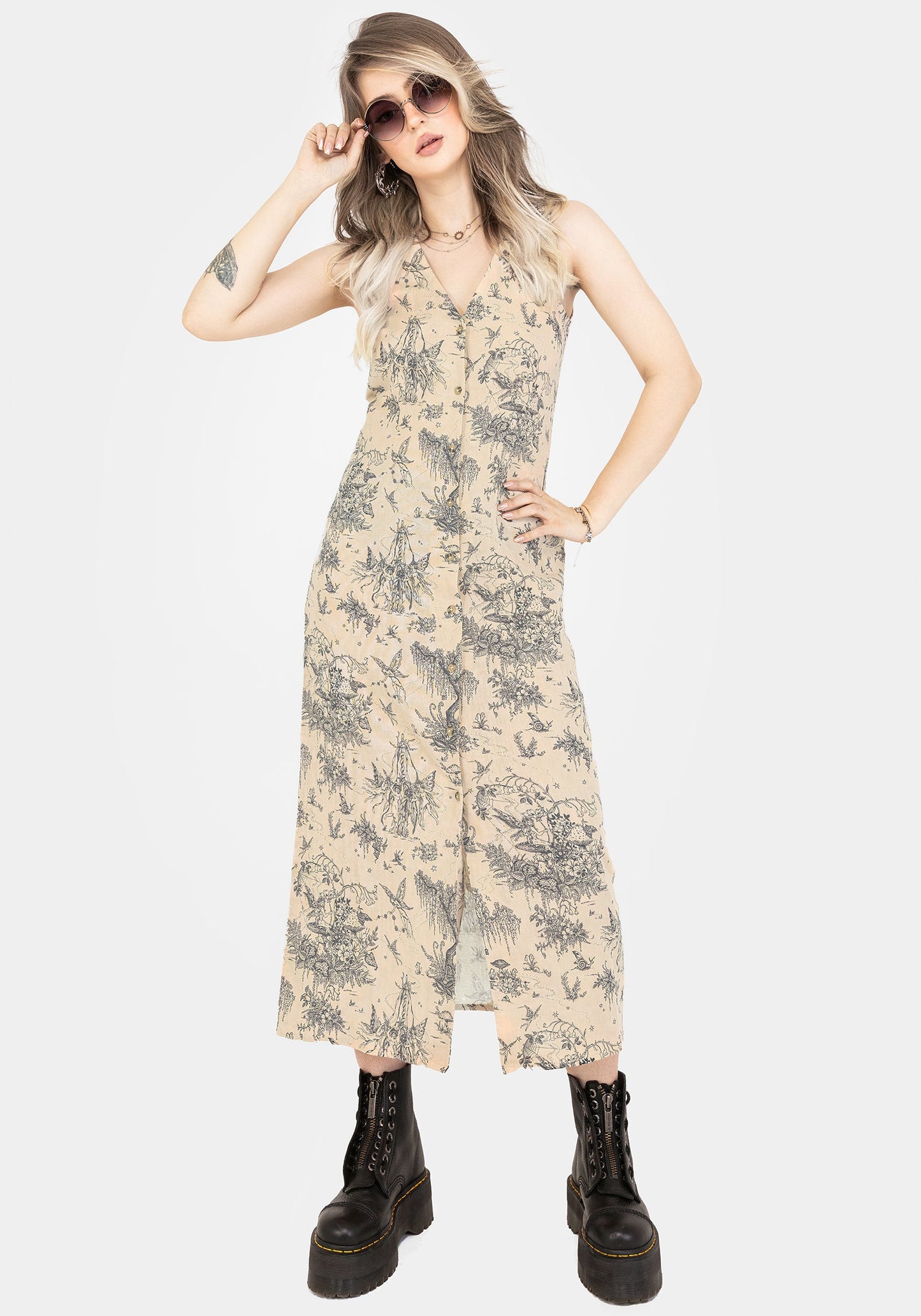 Maypole Cotton Print Button Up Midaxi Dress