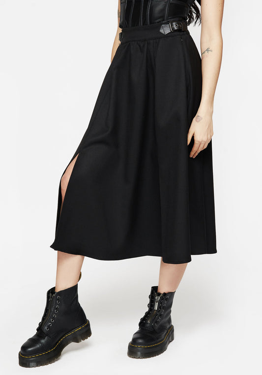 Nightingale Buckled Midi Skirt - Black