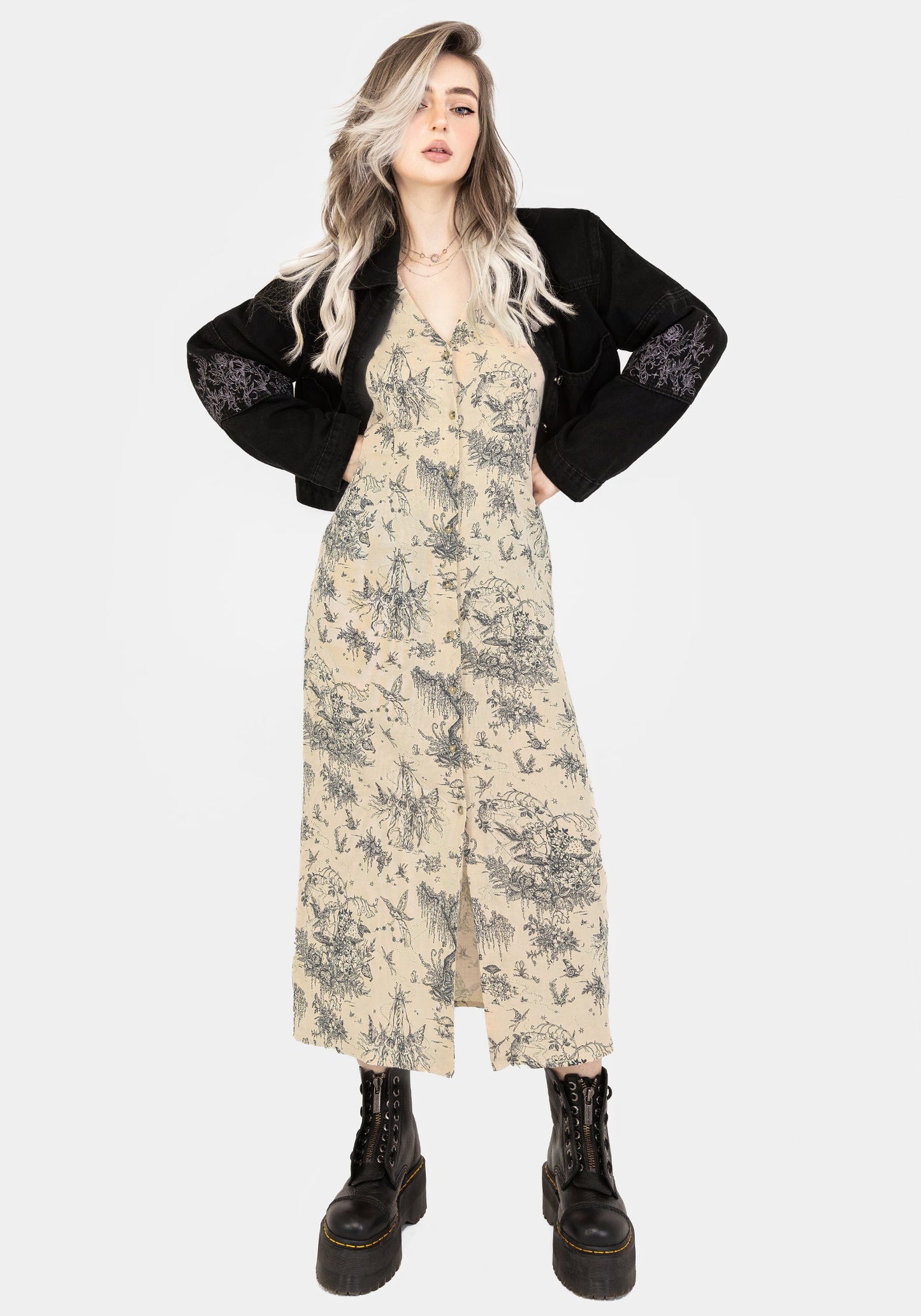 Maypole Cotton Print Button Up Midaxi Dress