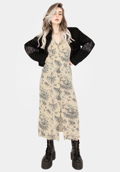 Maypole Cotton Print Button Up Midaxi Dress