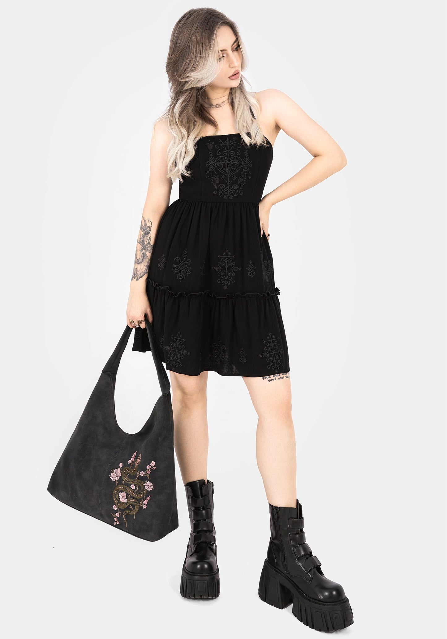 Gorgon Snake Embroidered Faux Suede Tote Bag