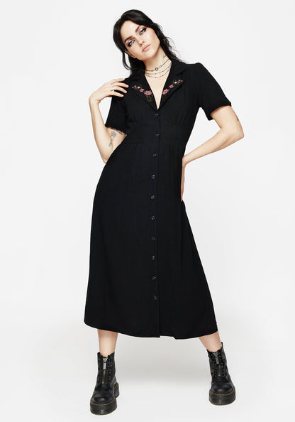 Aster Embroidered Collar Midi Shirt Dress