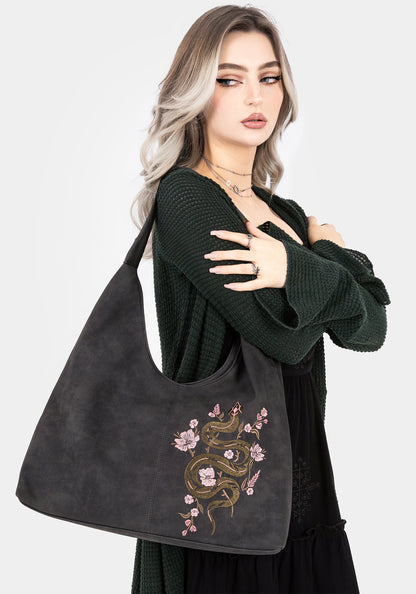Gorgon Snake Embroidered Faux Suede Tote Bag