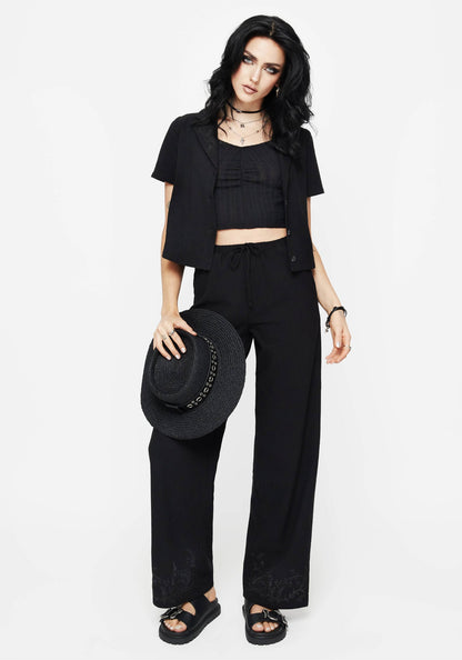 Thorell Embroidered Cotton Wide Leg Trousers