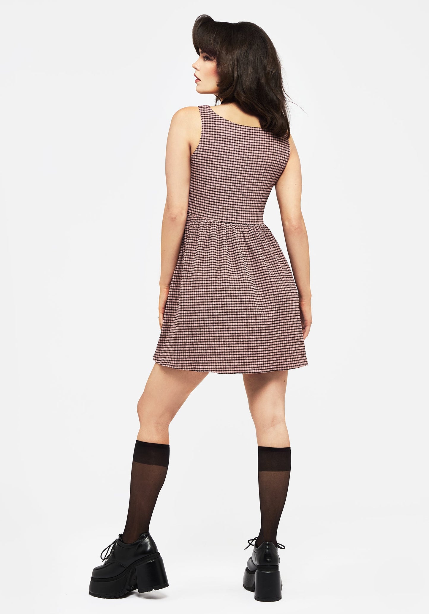 Midora Crinkle Check Mini Skater Dress