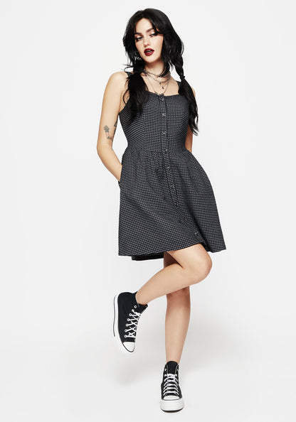 Faythe Cotton Check Button Up Apron Mini Dress