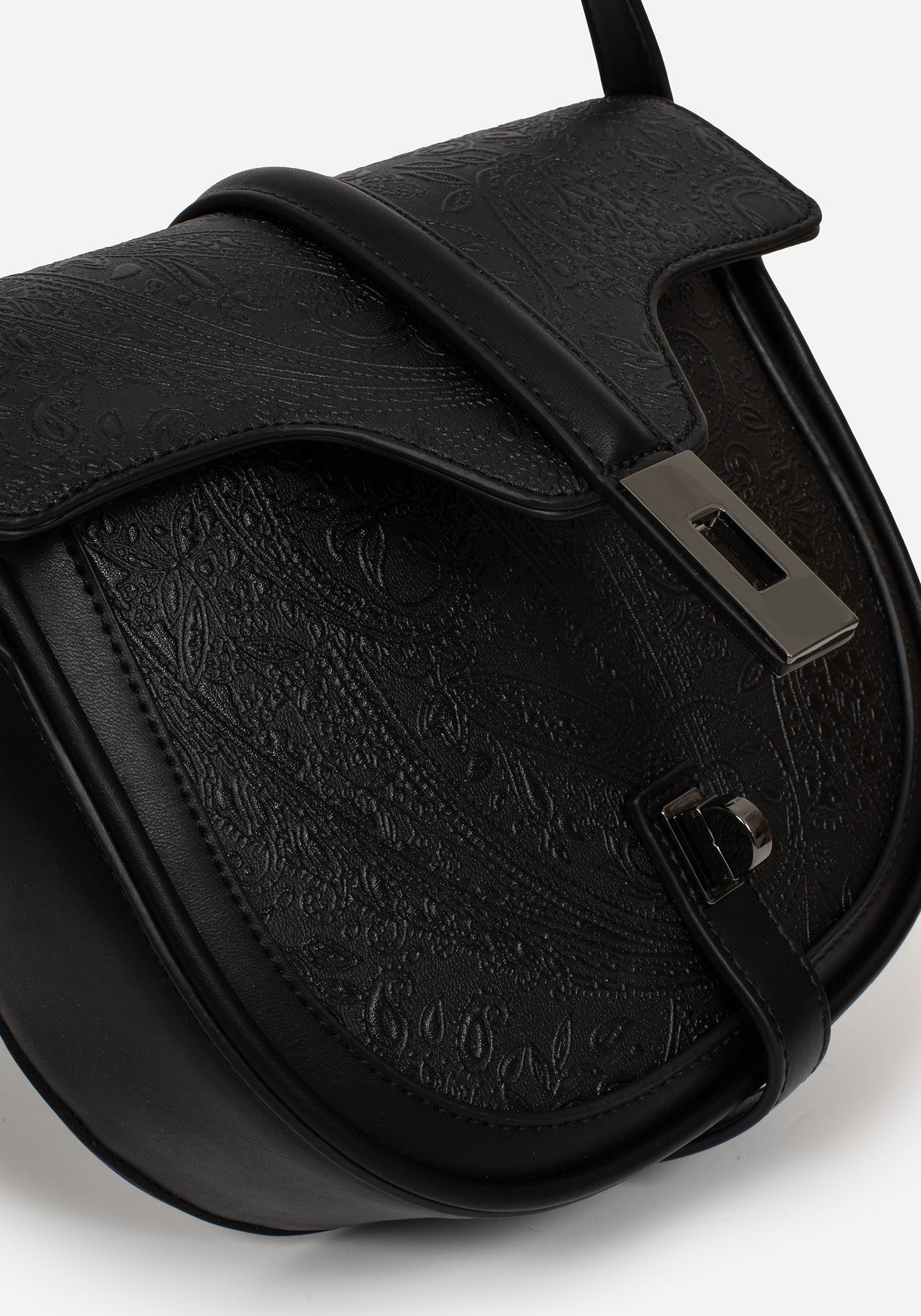Cypress Paisley Debossed Crossbody Satchel Bag - Black