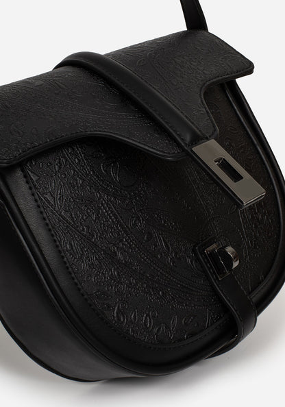 Cypress Paisley Debossed Crossbody Satchel Bag - Black