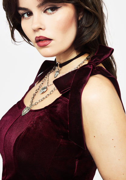 Lisette Velour Tie Strap Corset Top - Red