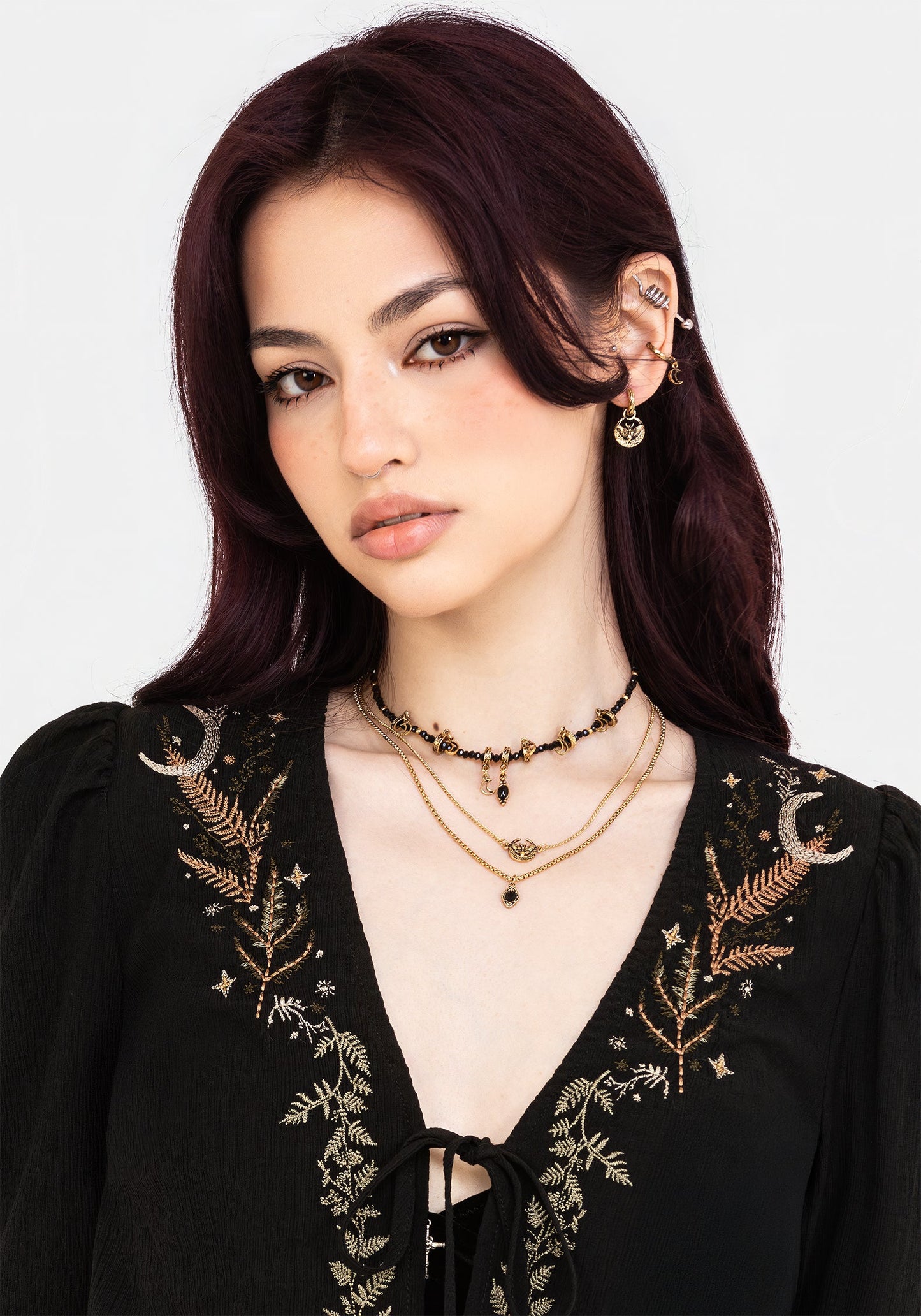 Abellona Embroidered Tie Front Blouse