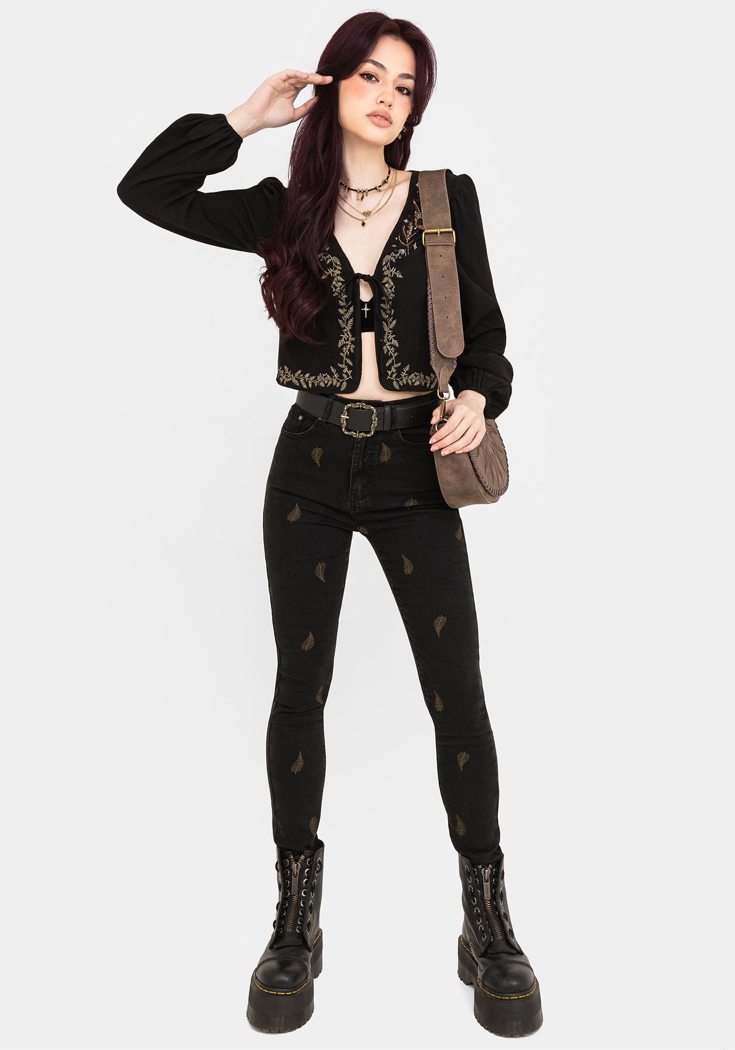 Abellona Embroidered Tie Front Blouse