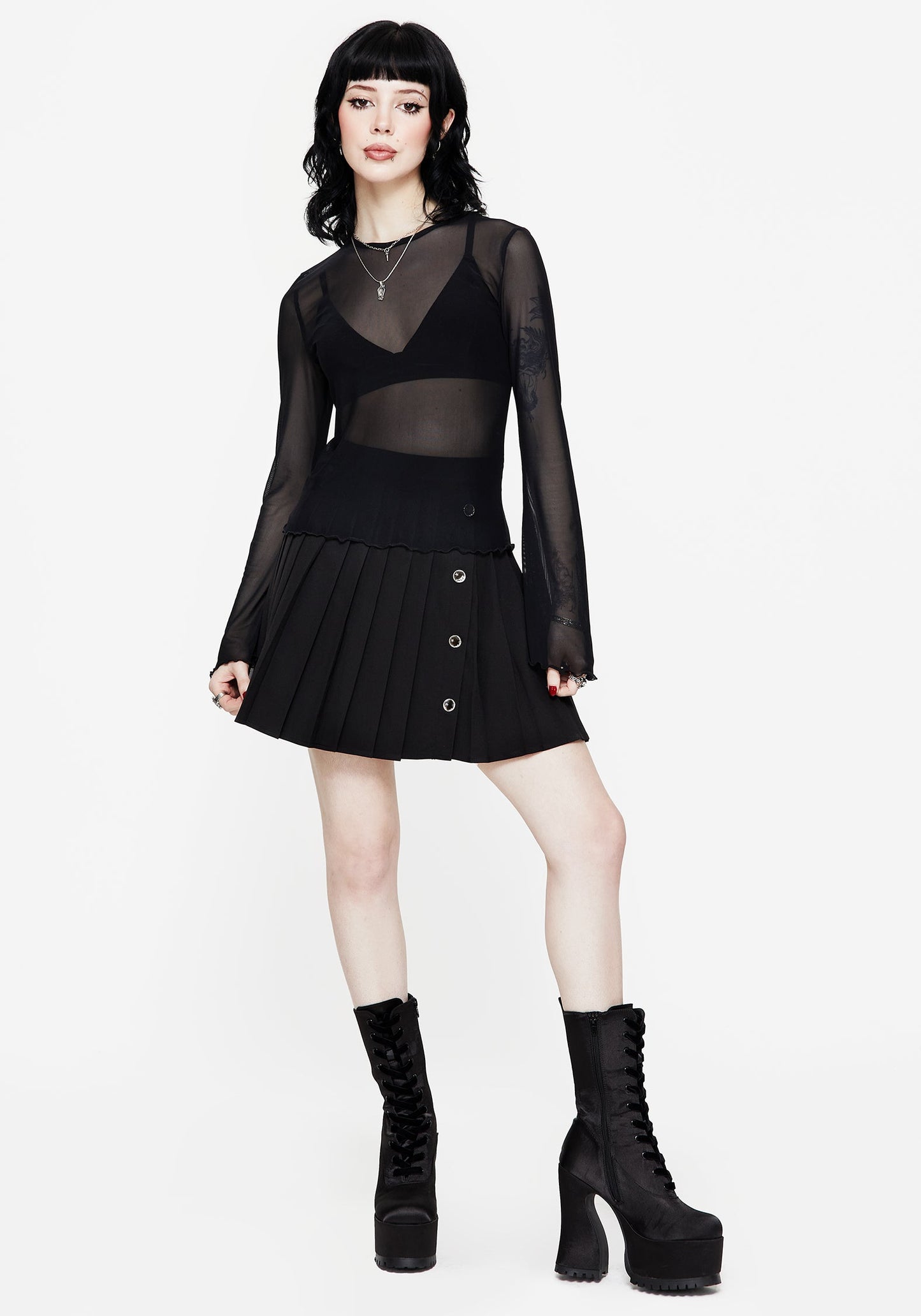 Flavia Mesh Fluted Long Sleeve Top