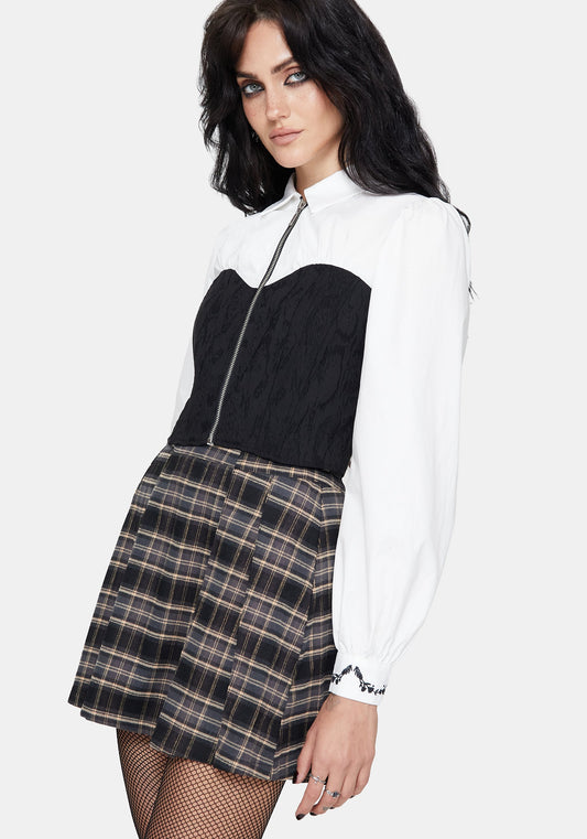 Adelinda Cotton Corset Detail Zip Front Shirt