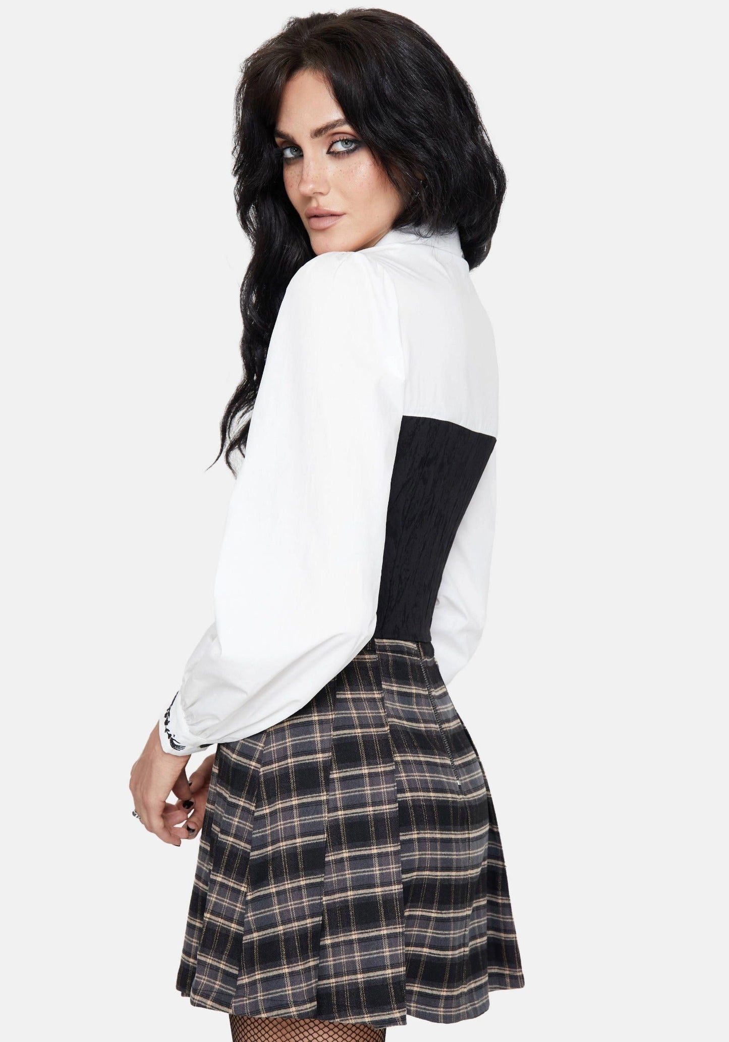 Adelinda Cotton Corset Detail Zip Front Shirt