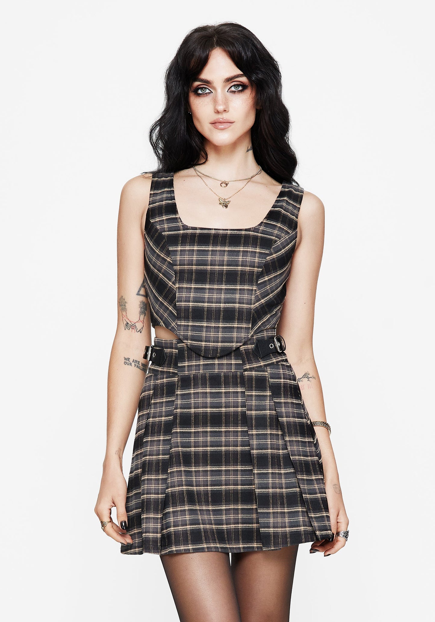 Aiden Check Buckle Detail Mini Skirt